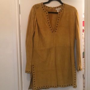 Celine Mustard Suede Dress with Grommet Trim